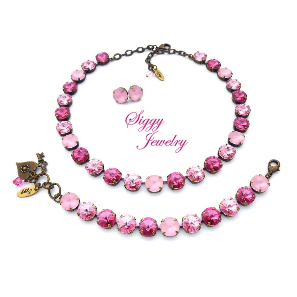 Swarovski Crystal Pink Rivoli  3-Piece Jewelry Set